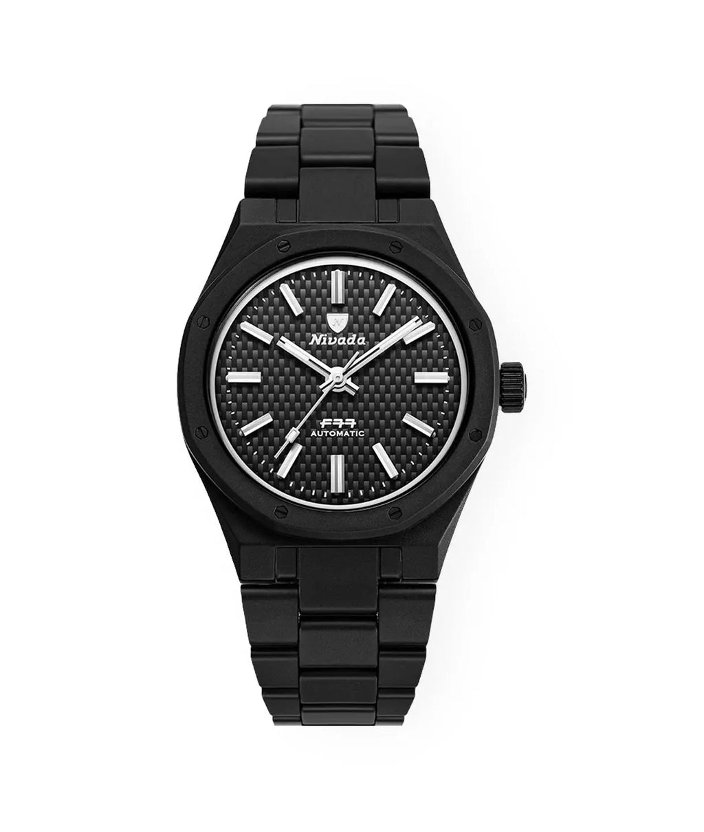 NIVADA GRENCHEN AUTOMATIC F77 BLACK CERAMIC BRAIDED DIAL 37MM 68004A77