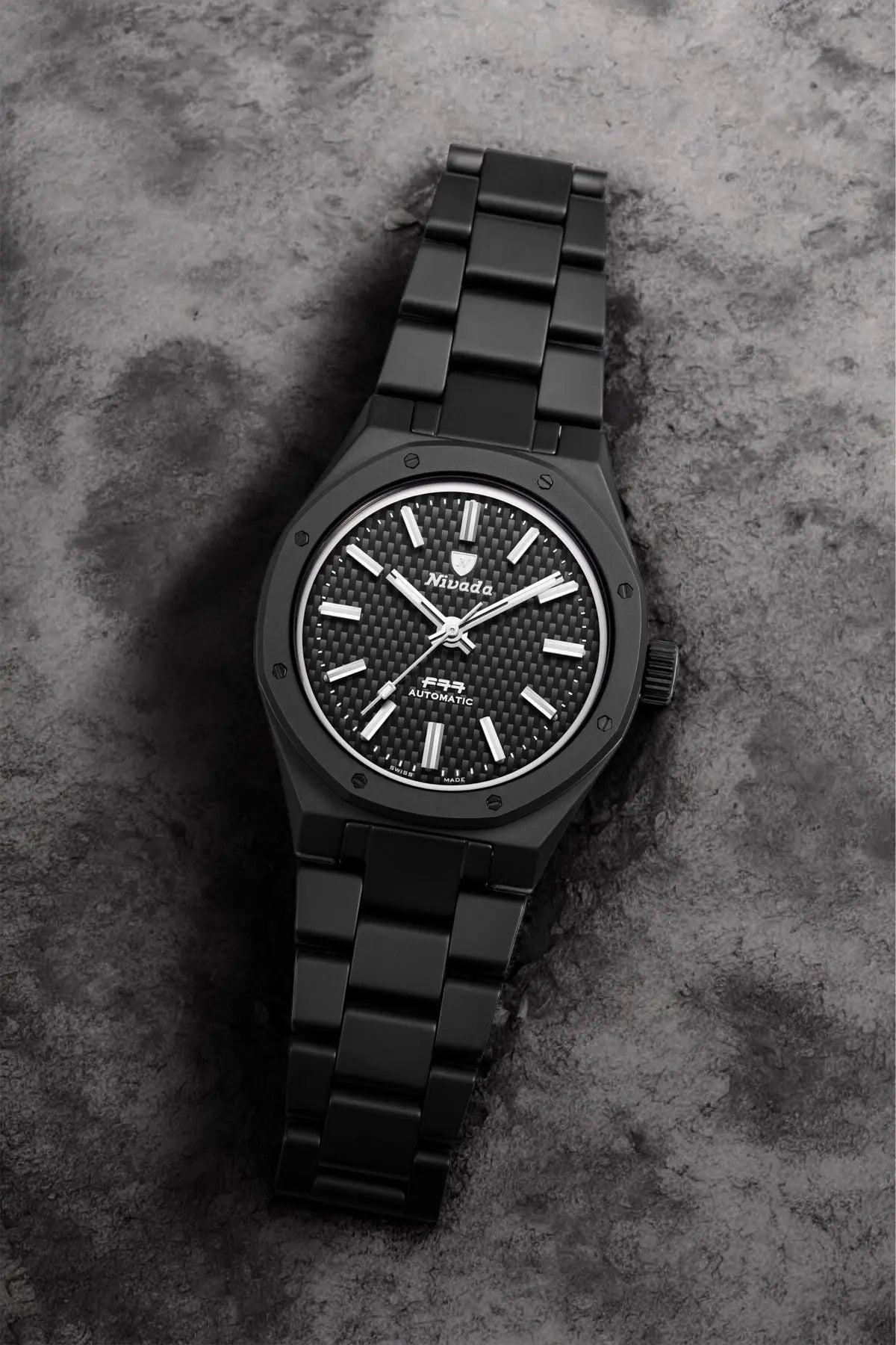 NIVADA GRENCHEN AUTOMATIC F77 BLACK CERAMIC BRAIDED DIAL 37MM 68004A77