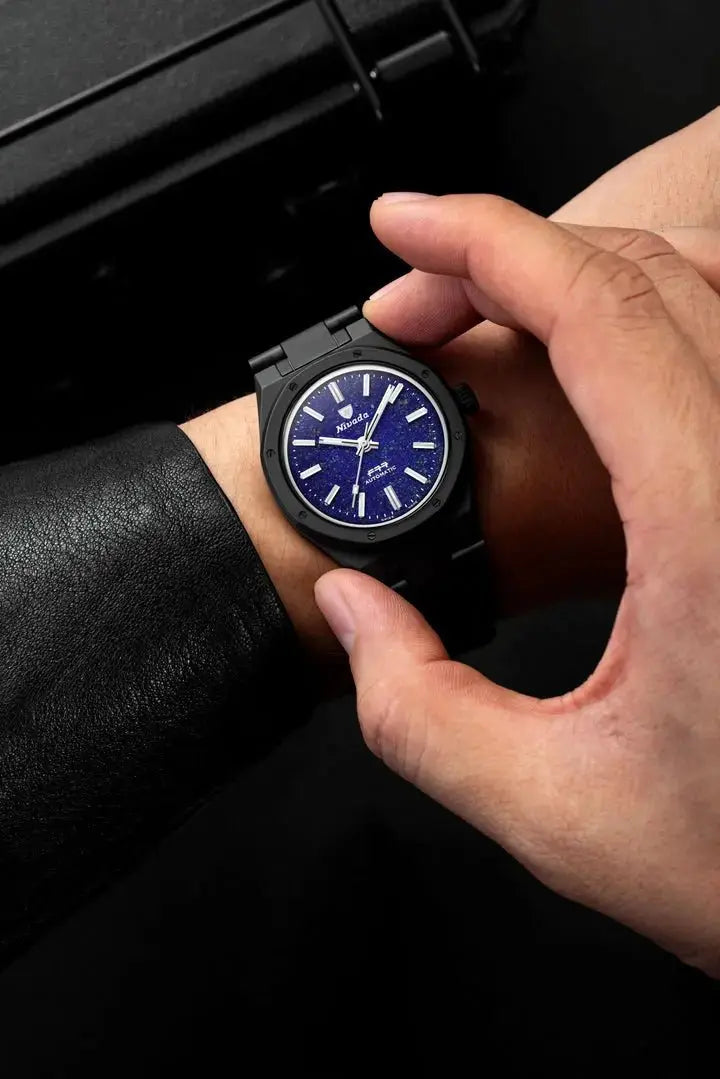 NIVADA GRENCHEN AUTOMATIC F77 BLACK CERAMIC LAPIS LAZULI DIAL 37MM 68022A77