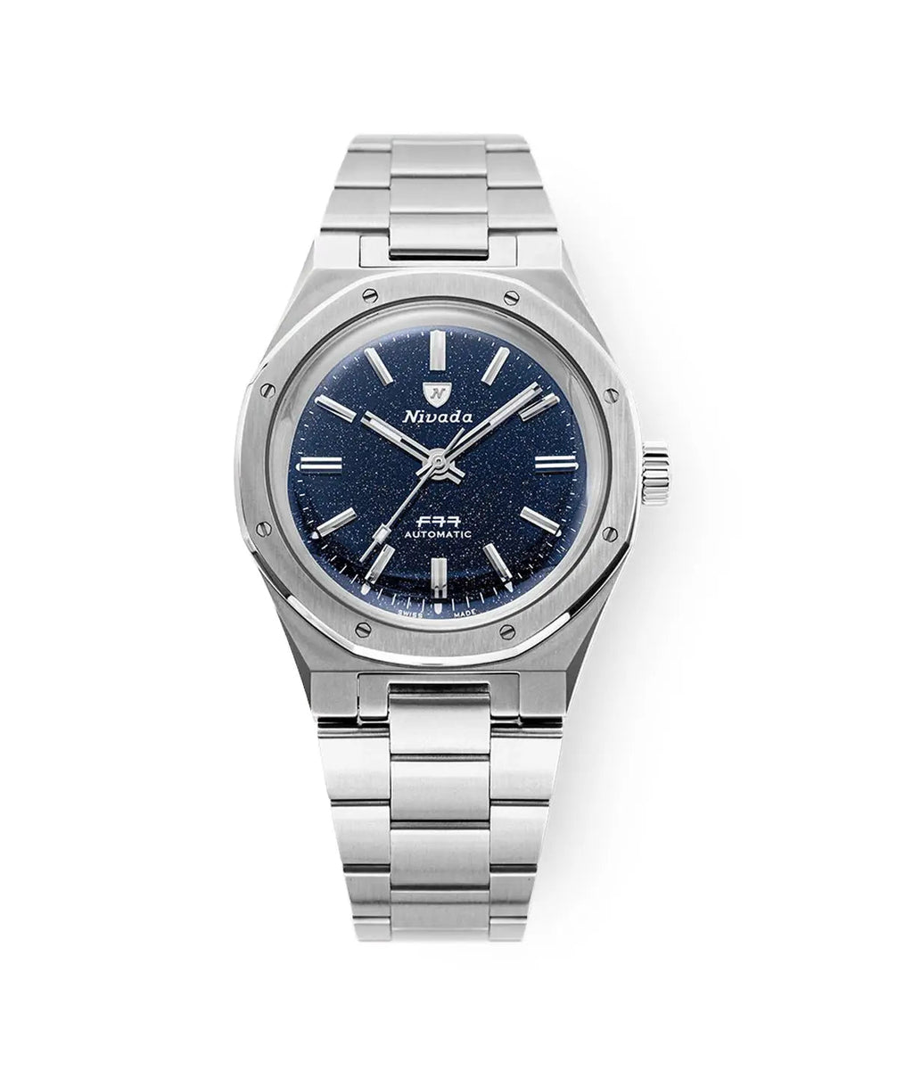 NIVADA GRENCHEN AUTOMATIC F77 STAINLESS STEEL DARK BLUE AVENTURINE 37MM 68010A77