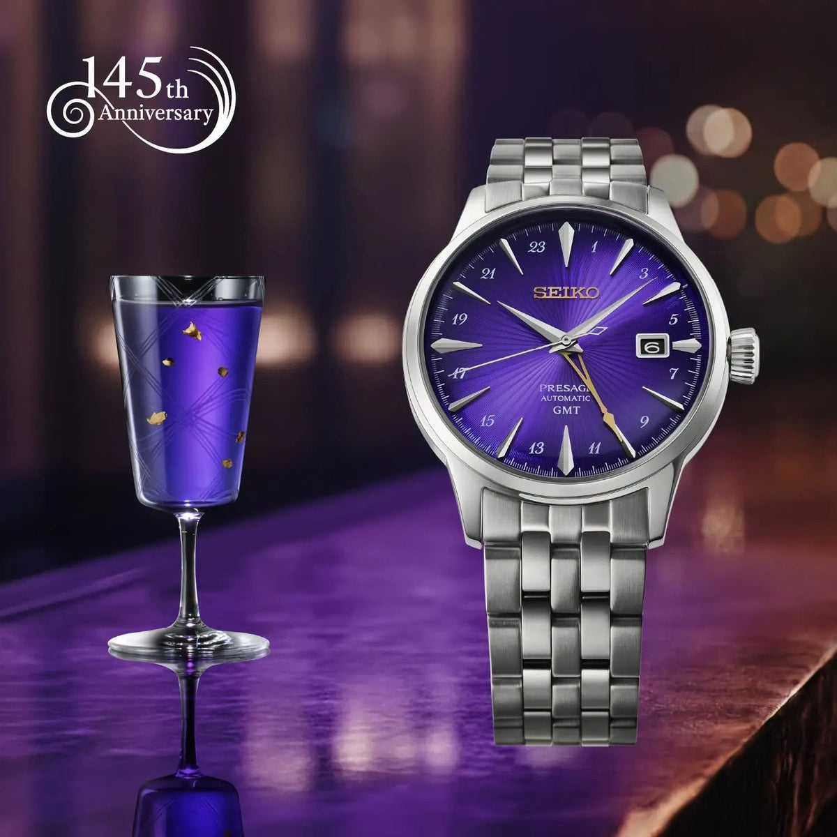 SEIKO WATCH PRESAGE COCKTAIL TIME GMT "EDO PURPLE" 145TH ANNIVERSARY LIMITED EDITION 40.5MM HCB006J1