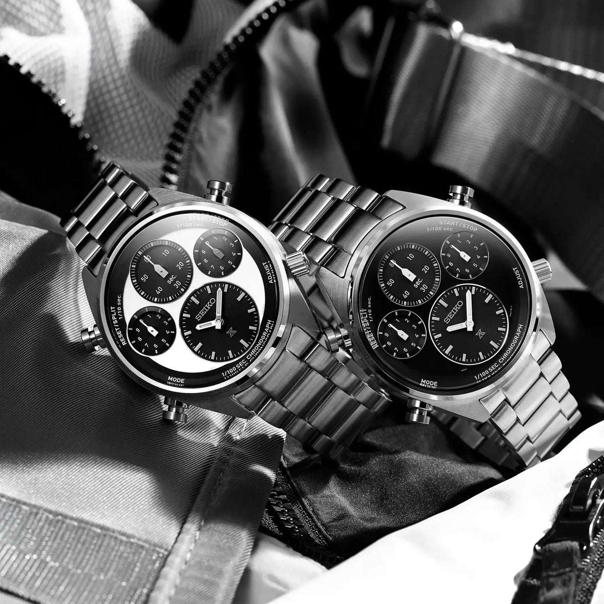 SEIKO WATCH PROSPEX 42MM SFJ001P1 ‘PANDA’ ONE HUNDREDTH OF A SECOND SPEEDTIMER SOLAR CHRONOGRAPH